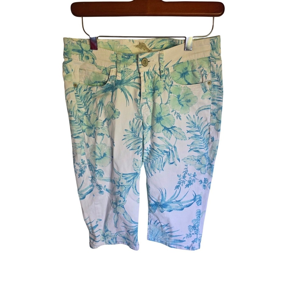 Tommy Bahama Boardwalk Blue Radiance Tropical Floral Long Shorts Denim Jeans 26‎